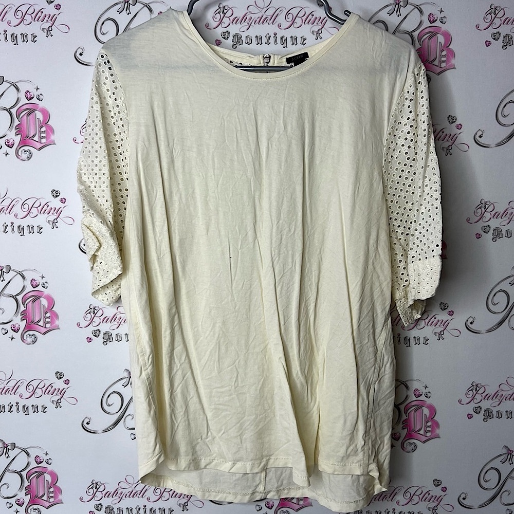 J. Crew tshirt blouse open crochet Cream Women's Blouse with Eyelet Sleeves